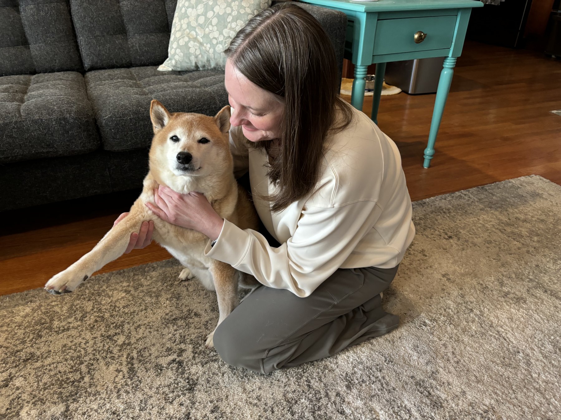 dog front leg range of motion and stretching